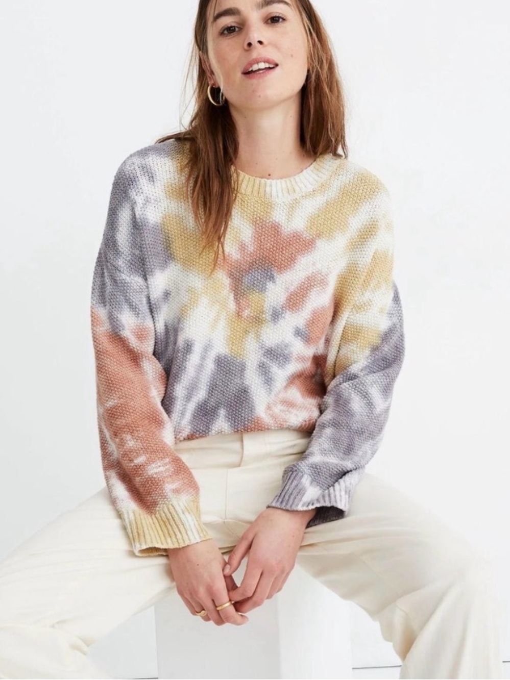 Madewell Westford Oversized Pullover Sweater XXS Tie Dye Cotton Knit